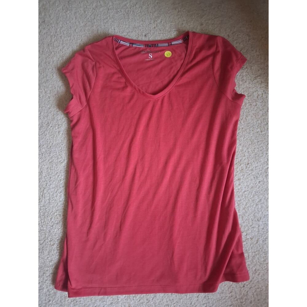 liz&co. Red Jersey Sleep Shirt Short Sleeve V-Neck 100% Polyester S
